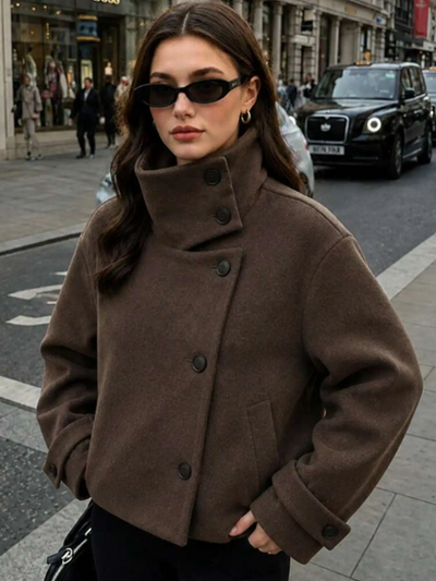 Soft-Touch Funnel Neck Trench Coat